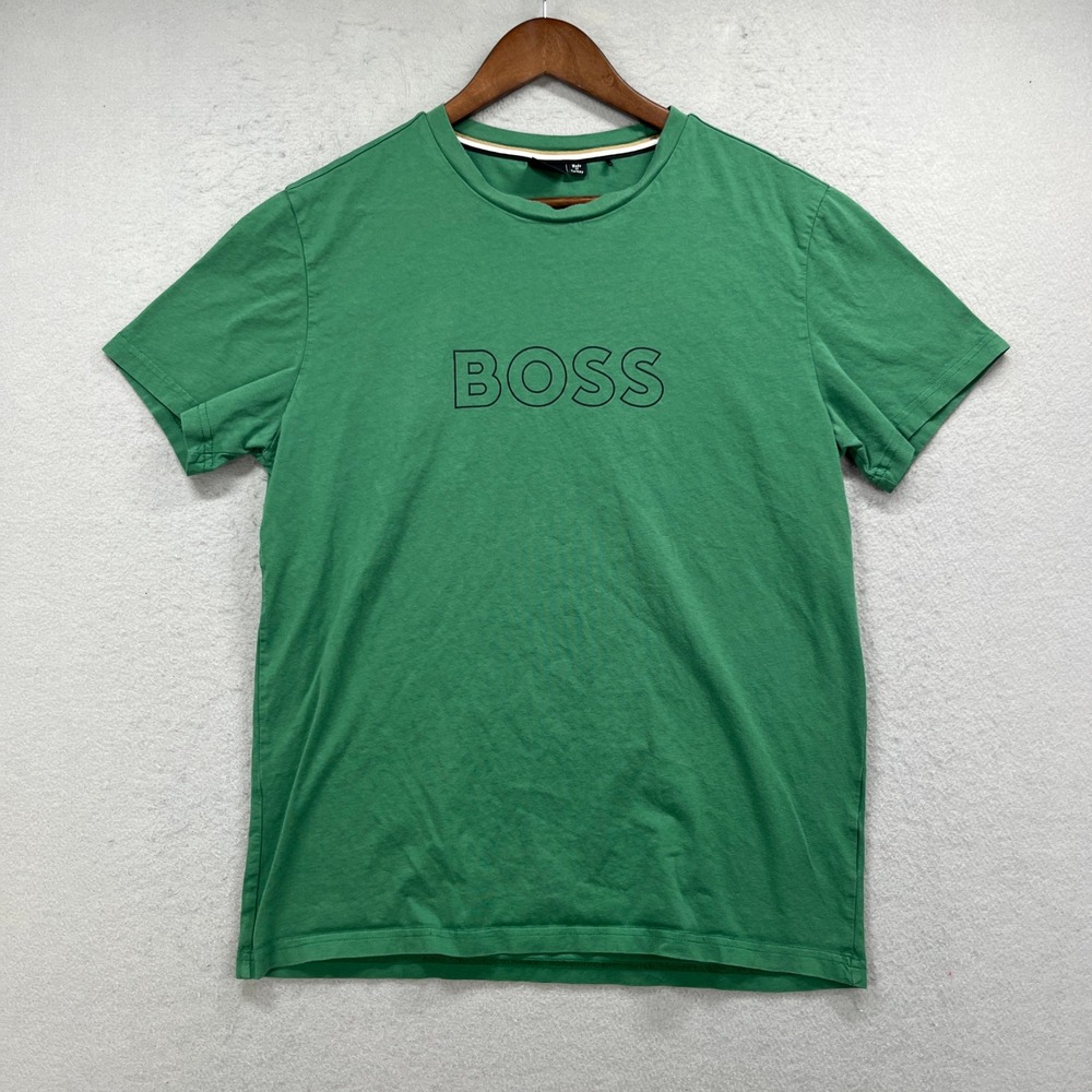BOSS T Shirt Mens Medium Green Beach Sun Protection Logo Tee Casual Athleisure
